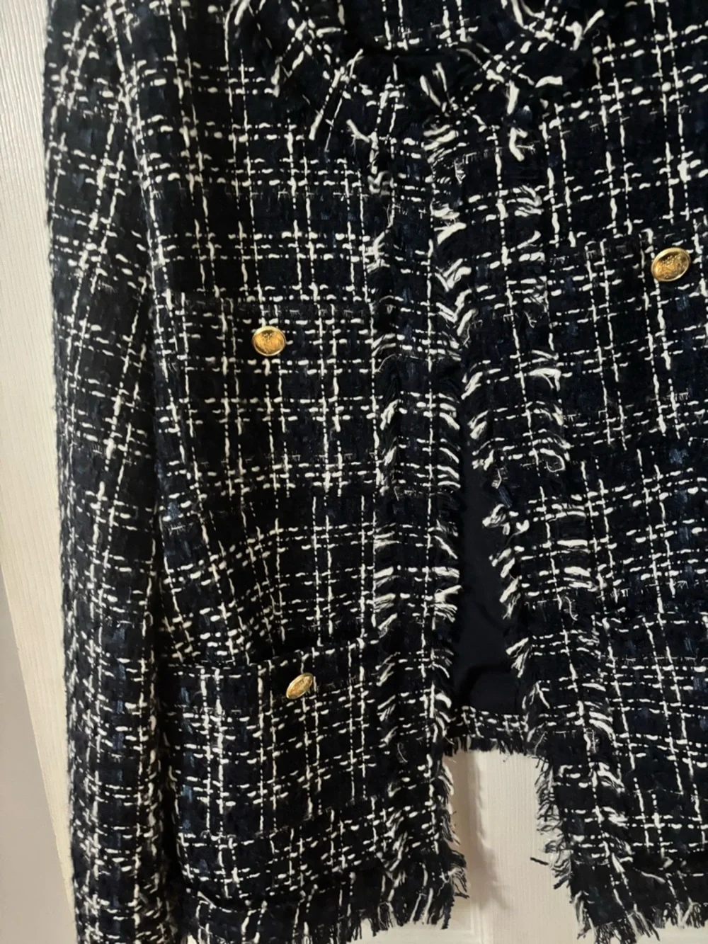 Nanette Lepore Navy & White Tweed Fringe Jacket - Picture 4 of 9